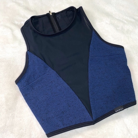 Koral Blue Mesh Deep V Athletic Crop Top